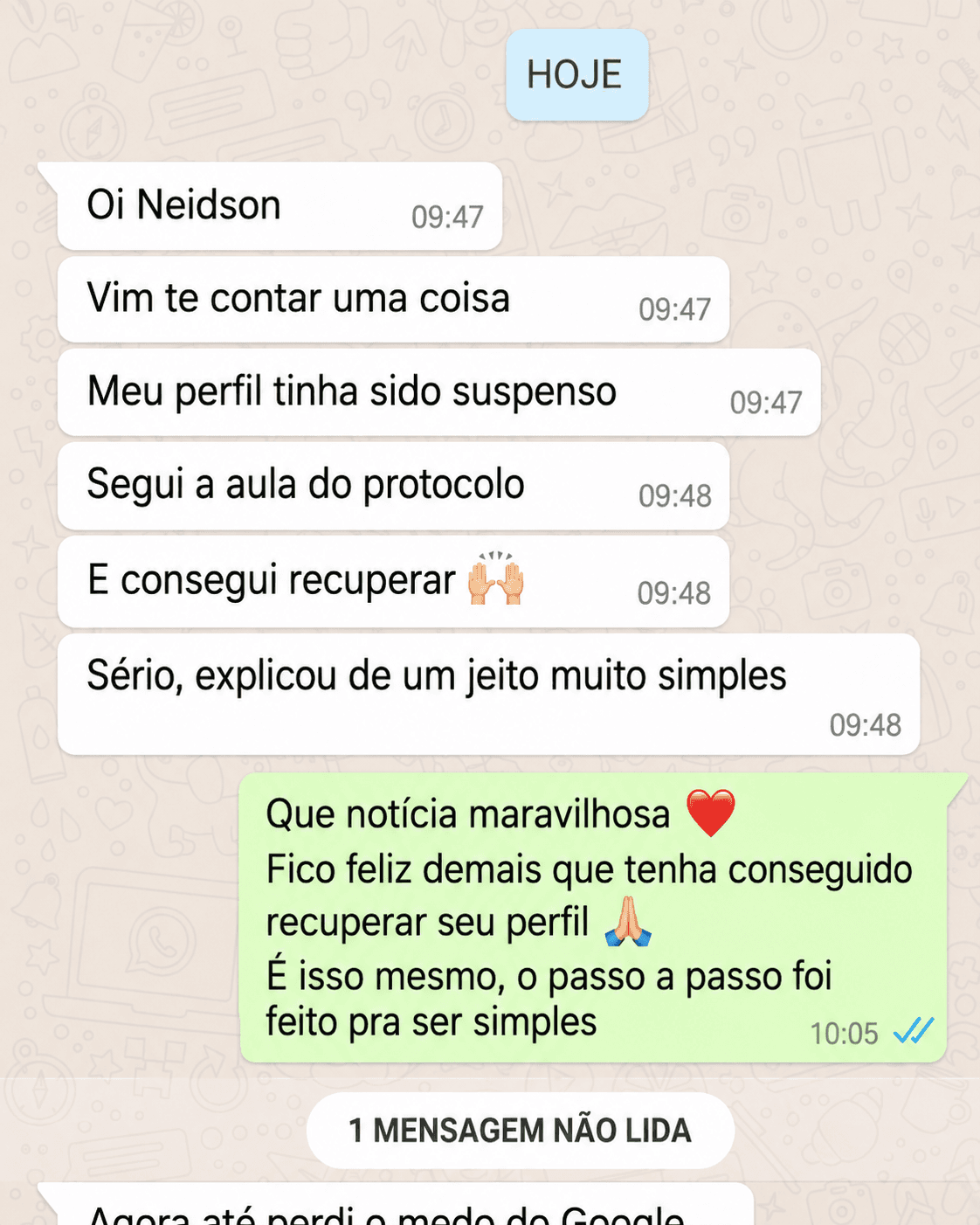 Mensagem de Fábio Martins, Prestador de serviço