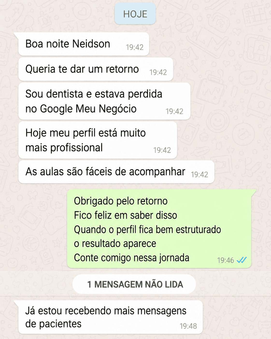 Mensagem de Camila Andrade, Dentista